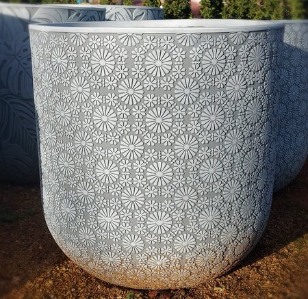 Patterned Outdoor Pot Flower Wt-Gre